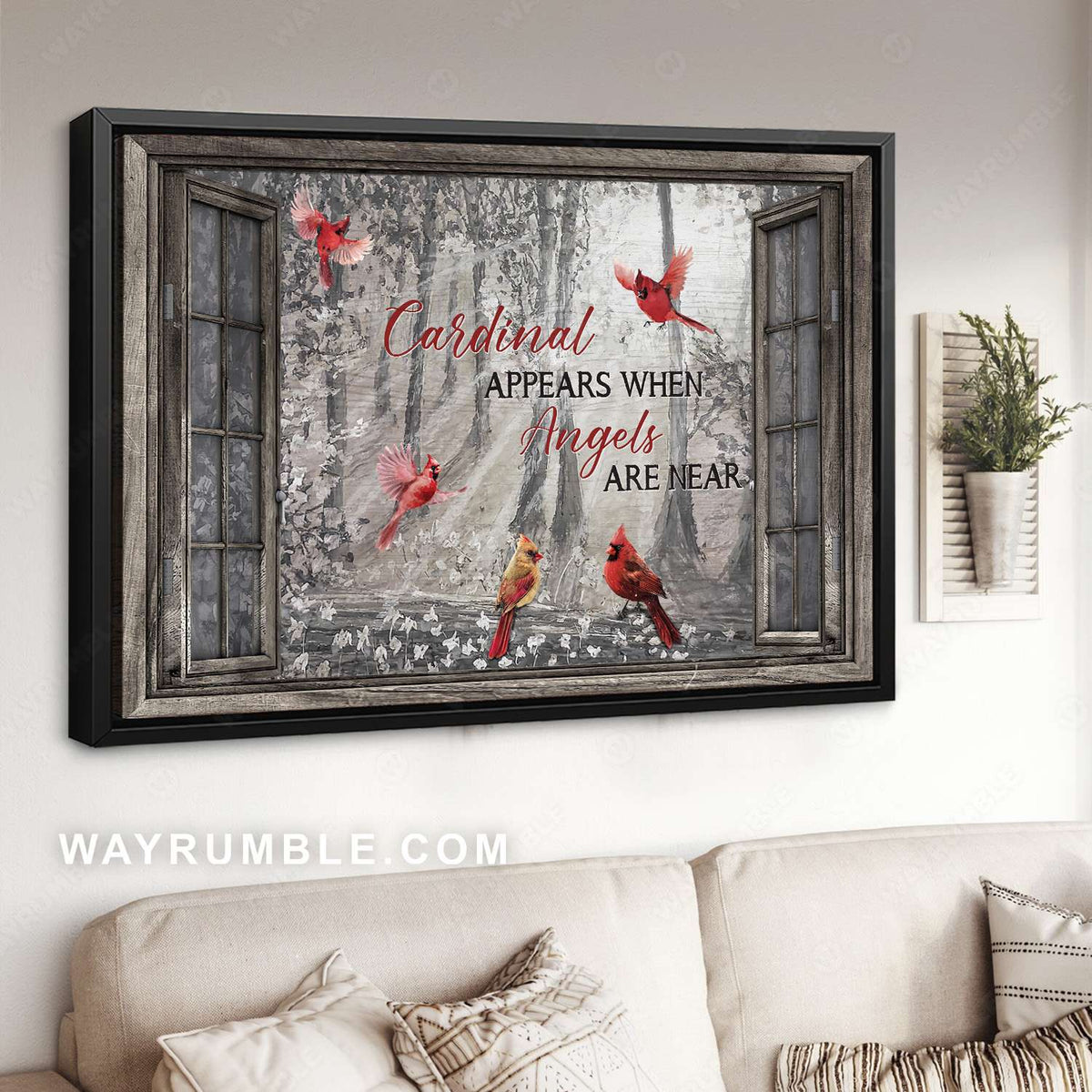 Red cardinals, White flowers, Winter forest, Angels are near- Heaven Landscape Canvas Prints, Wall Art
