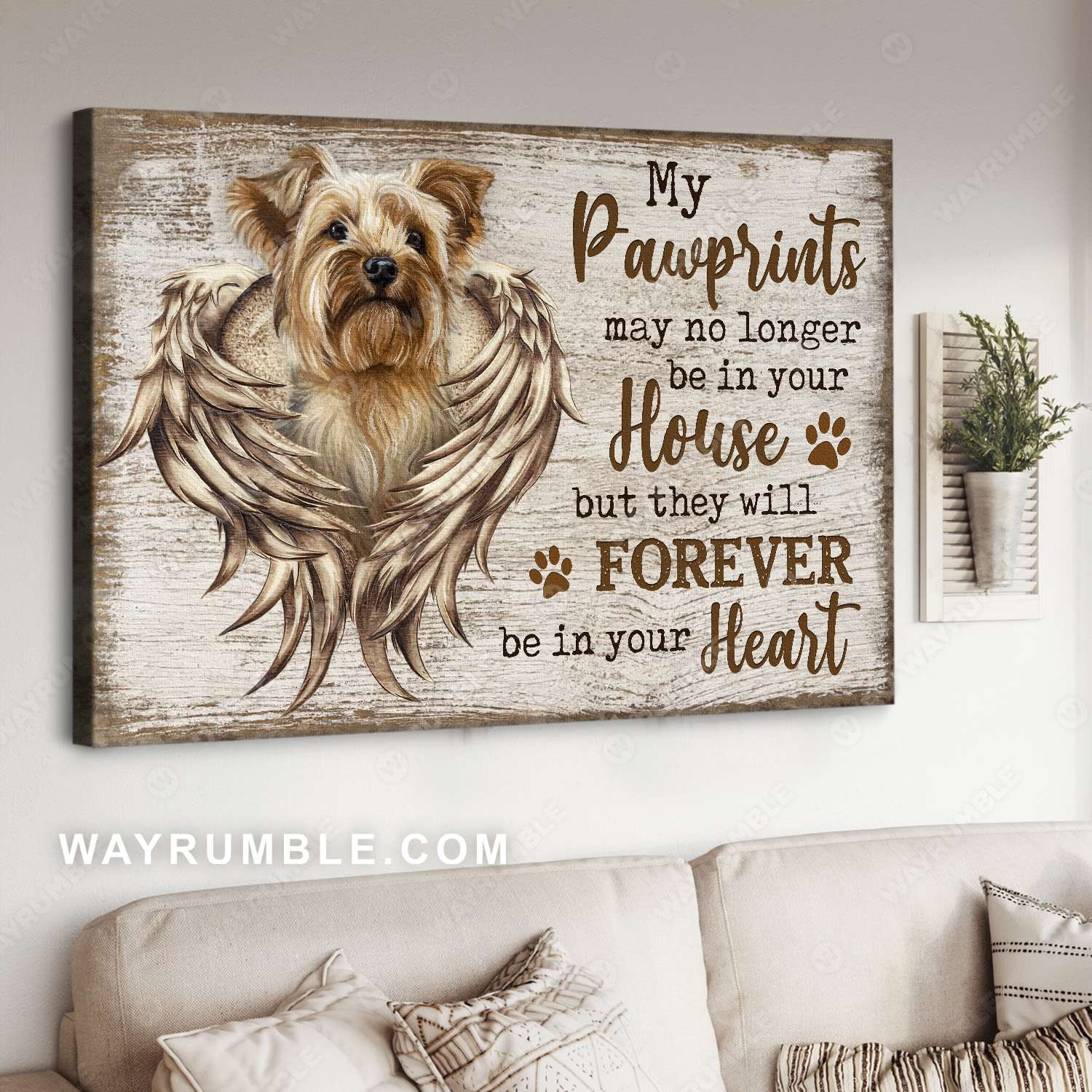 Yorkshire Terrier, Fairy wing, Pawprint, My pawprints will forever be in your heart - Heaven Landscape Canvas Prints, Wall Art