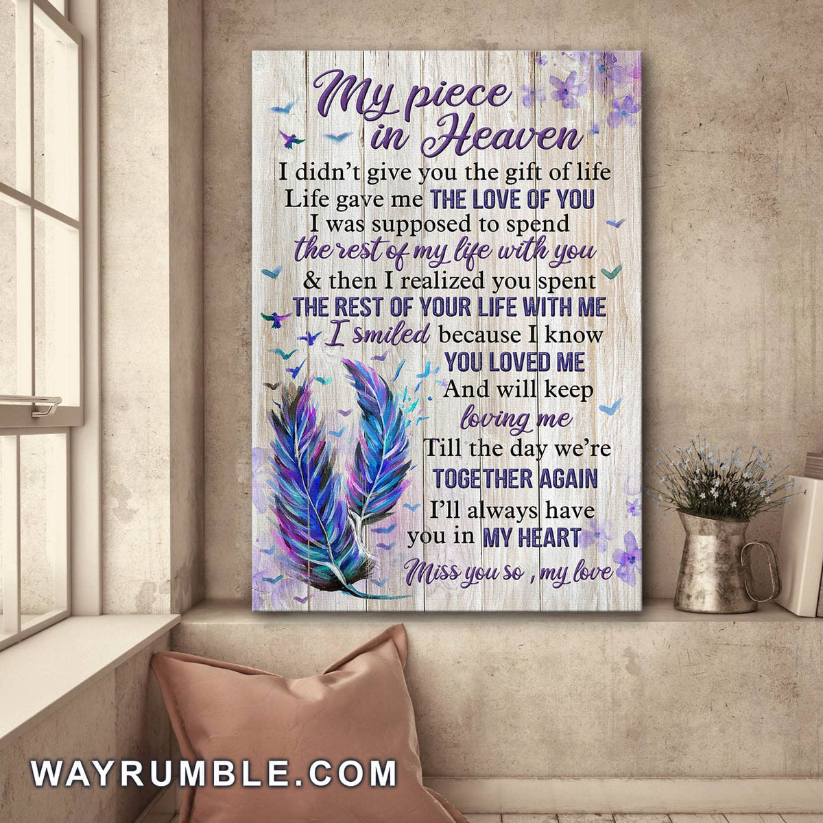 Feather painting, You spent the rest of your life with me - Heaven Portrait Canvas Prints, Wall Art