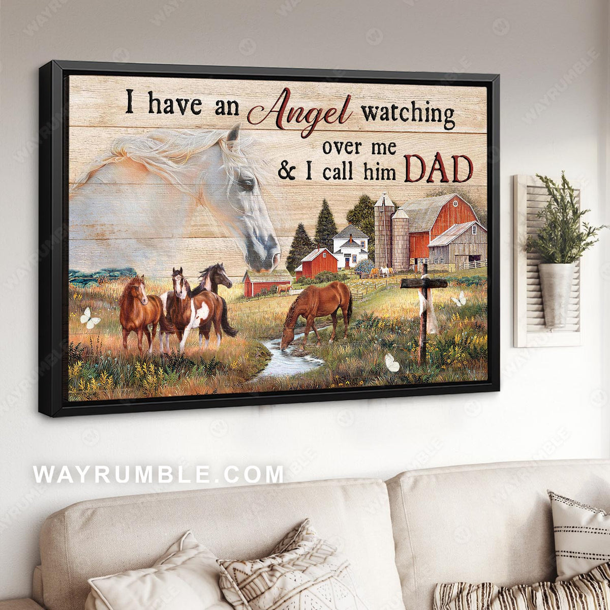 Horse farm, White horse, Grassland painting, I have an angel watching - Heaven Landscape Canvas Prints, Wall Art