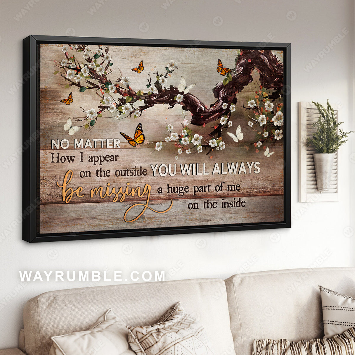 Cherry blossom tree, Butterfly, You will always be missing a huge part of me - Heaven Landscape Canvas Prints, Wall Art