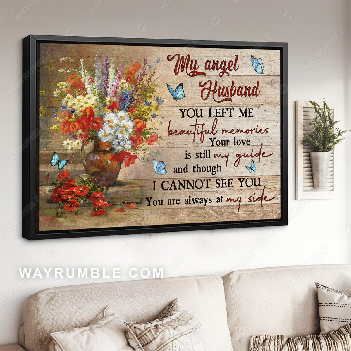 To my angel husband, Your love is still my guide, Still painting, Vintage painting, Flower vase, Butterflies  - Heaven Landscape Canvas Prints, Wall Art