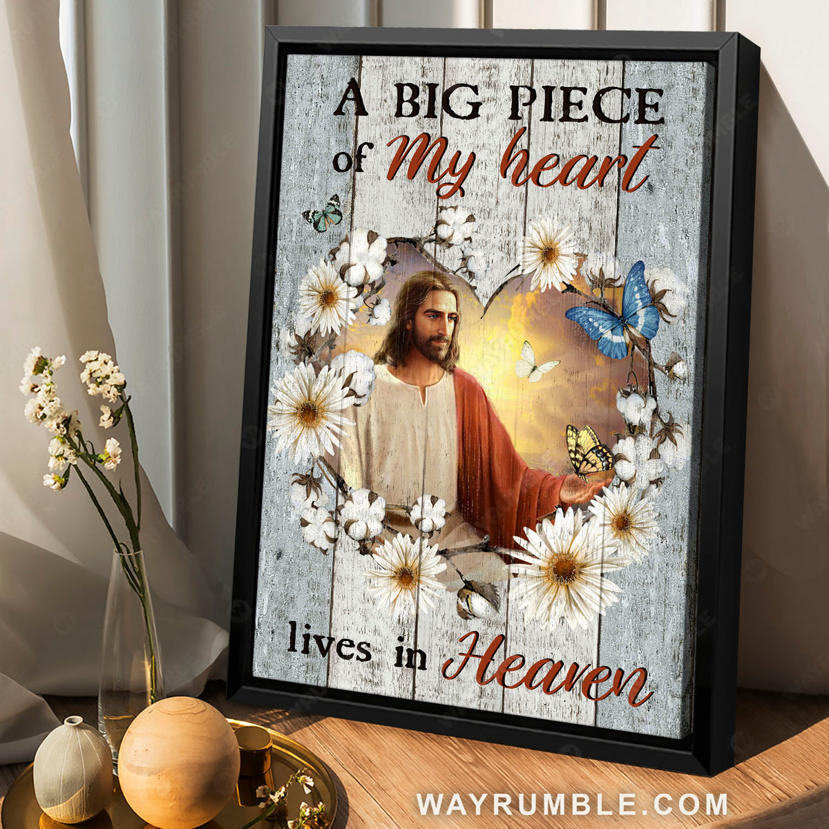 Jesus painting, Gerbera daisy, Cotton flower, A big piece of my heart - Heaven Portrait Canvas Prints, Wall Art