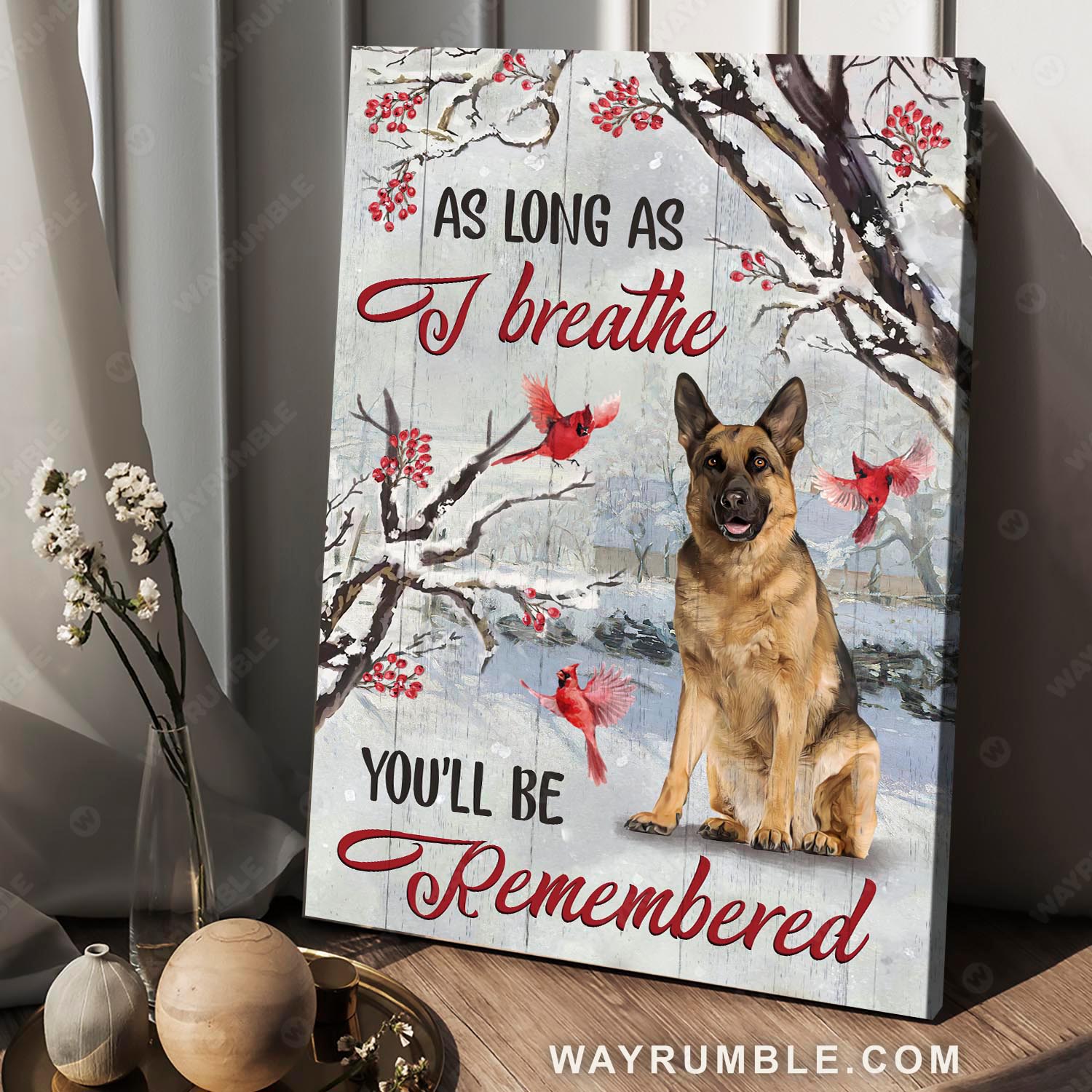 German Shepherd, Cranberry tree, Winter garden, You'll be remembered - Heaven Portrait Canvas Prints, Wall Art