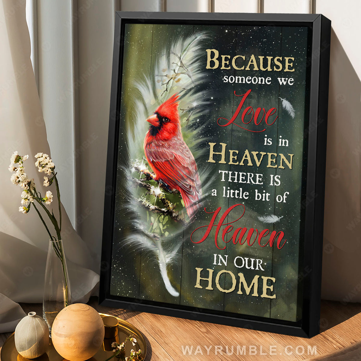 Red cardinal, Feather, Night sky, Someone we love is in heaven - Heaven Portrait Canvas Prints, Wall Art