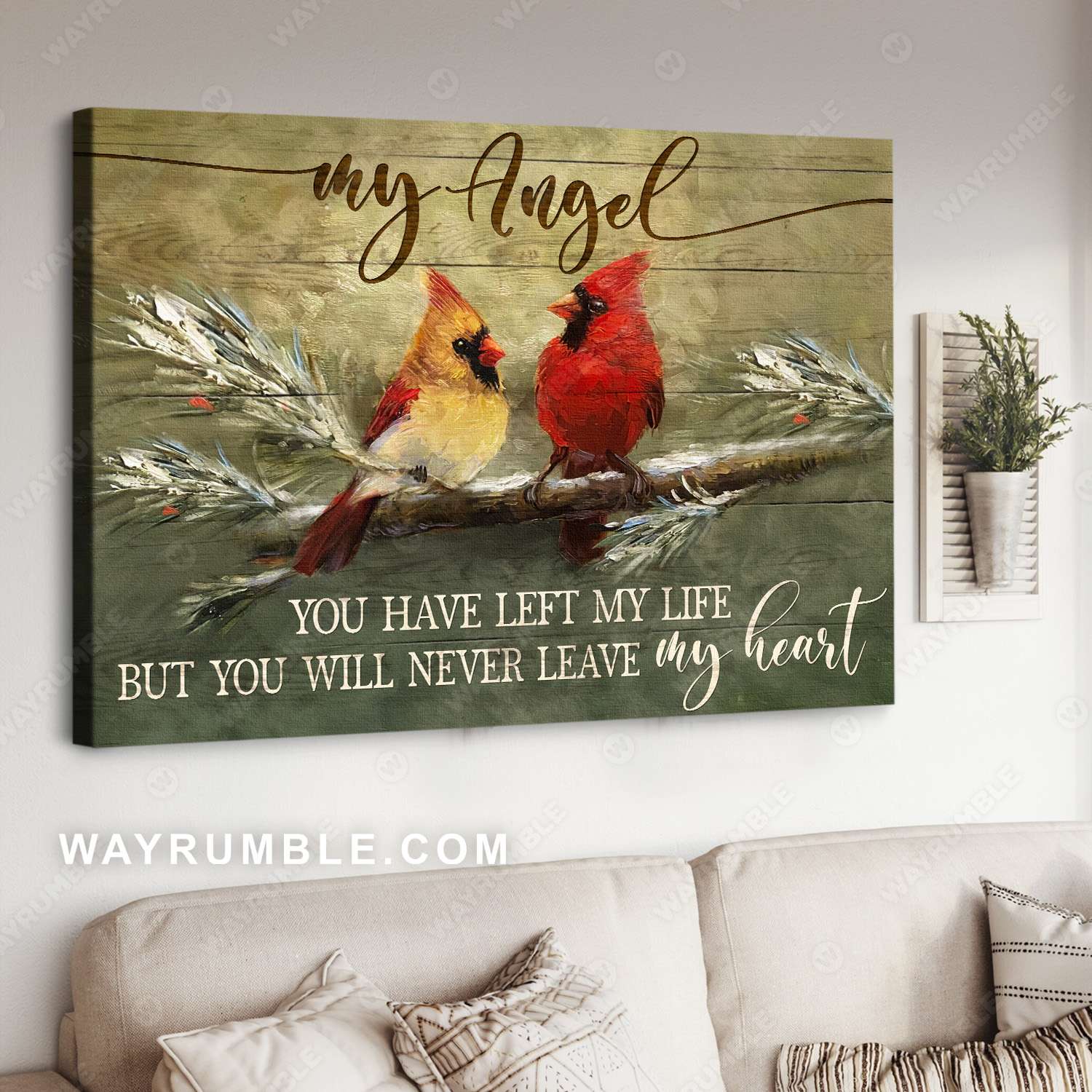 Cardinal painting, Vintage painting, You will never leave my heart - Heaven Landscape Canvas Prints, Wall Art
