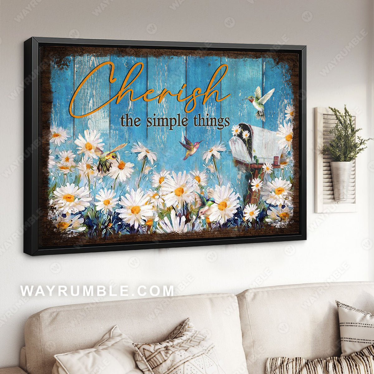 Daisy flower field, Hummingbird, Letter box, Cherish the simple things - Heaven Landscape Canvas Prints, Wall Art