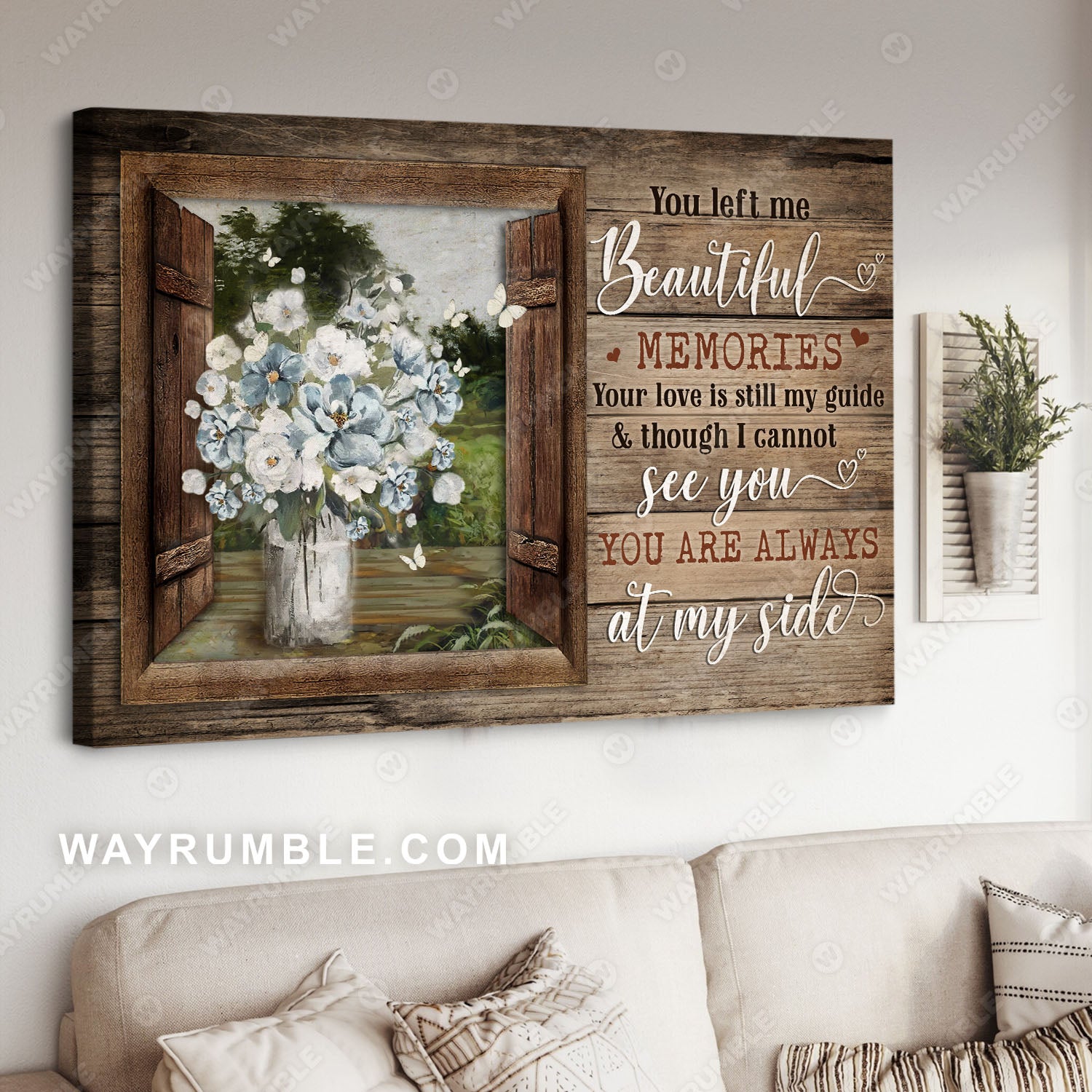 Wooden window, White flower vase, Still life painting, You are always at my side - Heaven Landscape Canvas Prints, Wall Art