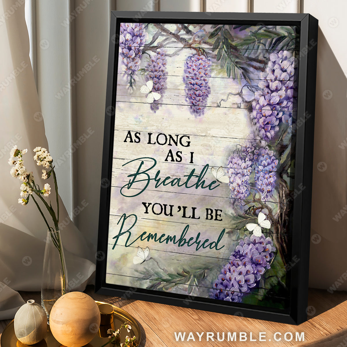 Wisteria, Purple flower, White butterfly, As long as I breathe, You'll be remembered - Heaven Portrait Canvas Prints, Wall Art