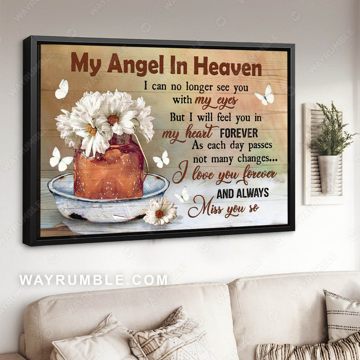 Daisy flower, Vintage painting, I will feel you in my heart - Heaven Landscape Canvas Prints, Wall Art