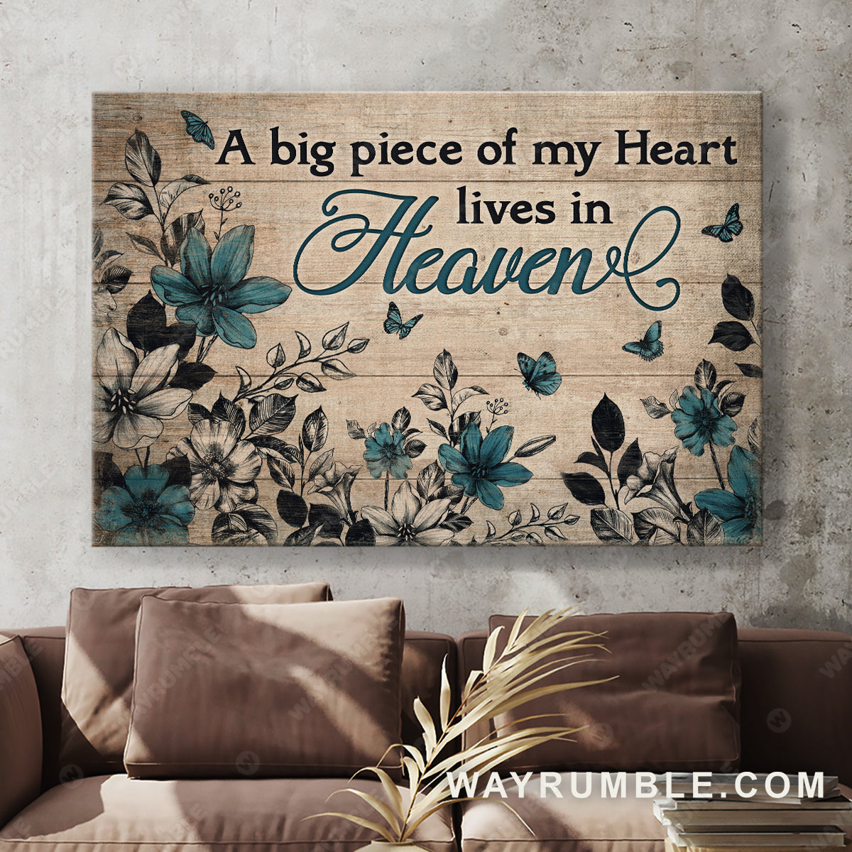 Vintage flower, Teal color flower, A big piece of my heart lives in heaven - Heaven Landscape Canvas Prints, Wall Art