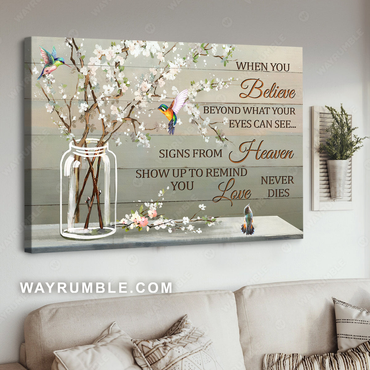 Baby flower, Vintage, Hummingbird, Still life painting, When you believe - Heaven Landscape Canvas Prints, Wall Art