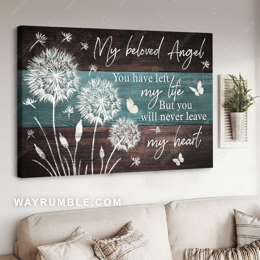 Wooden background, Dandelion painting, You will never leave my heart - Heaven Landscape Canvas Prints, Wall Art