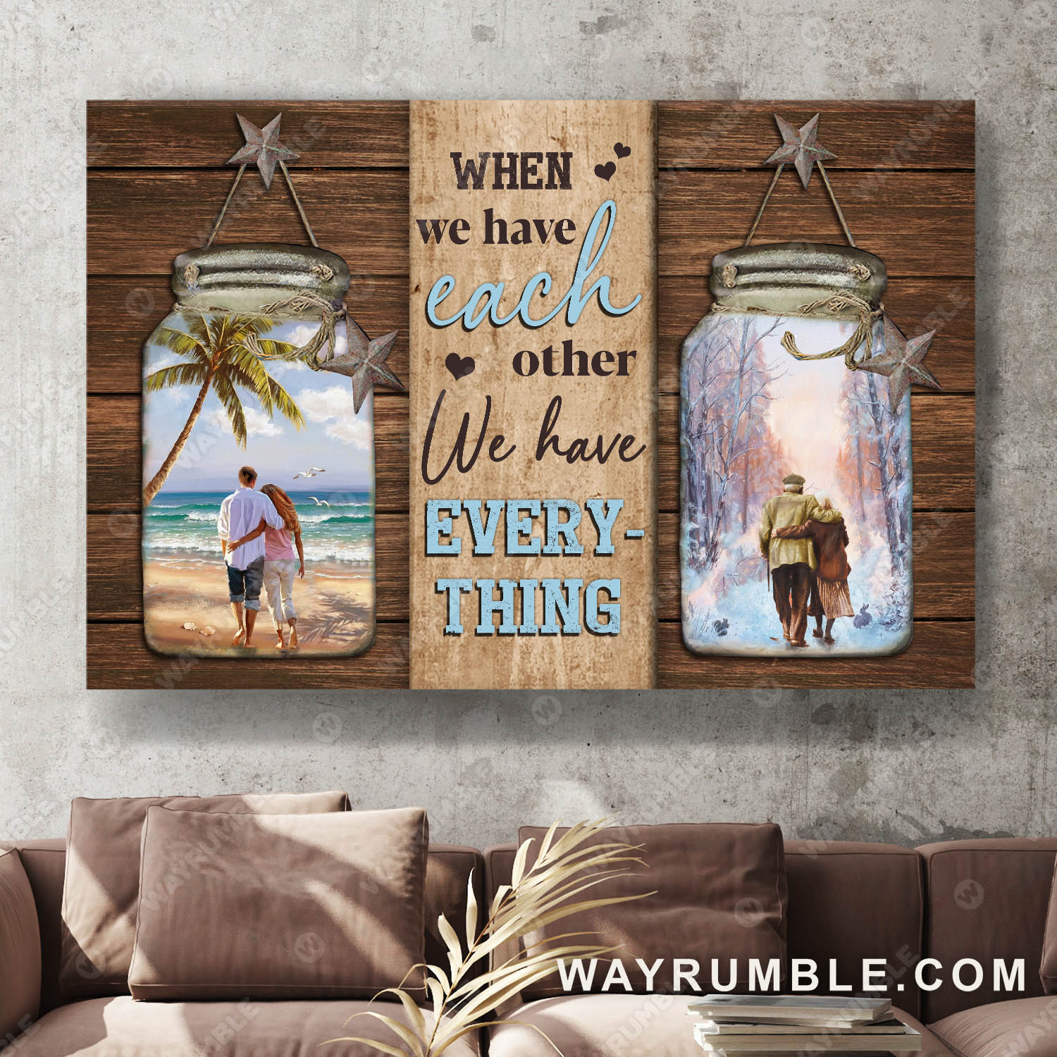 Loving couple, Glass jar, When we have each other, we have everything - Couple Landscape Canvas Prints, Wall Art