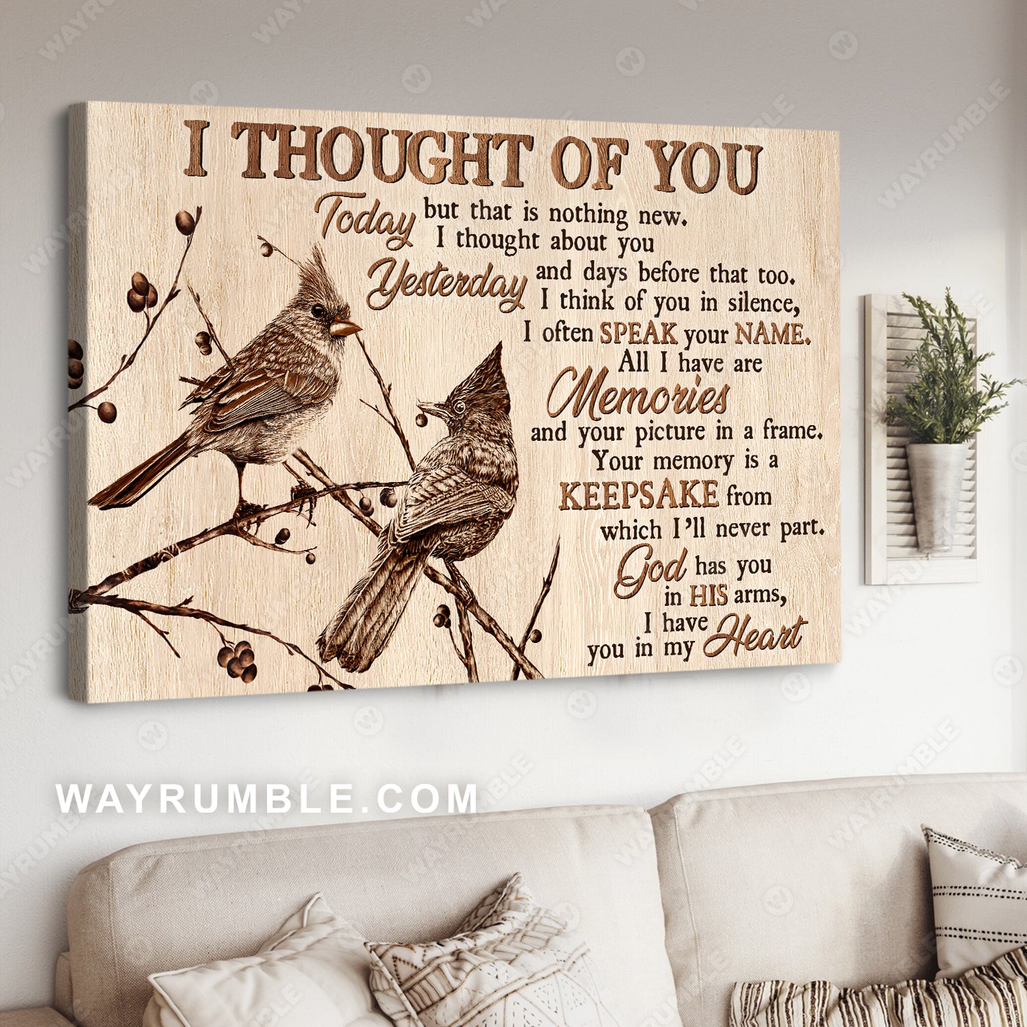 Cardinal couple, Cranberry, Tree branch, I thought of you - Heaven Landscape Canvas Prints, Wall Art