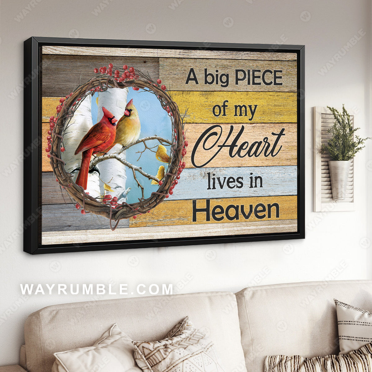 Cranberry Wreath, Cardinal Couple, A big piece of my heart lives in heaven - Heaven Landscape Canvas Prints, Wall Art