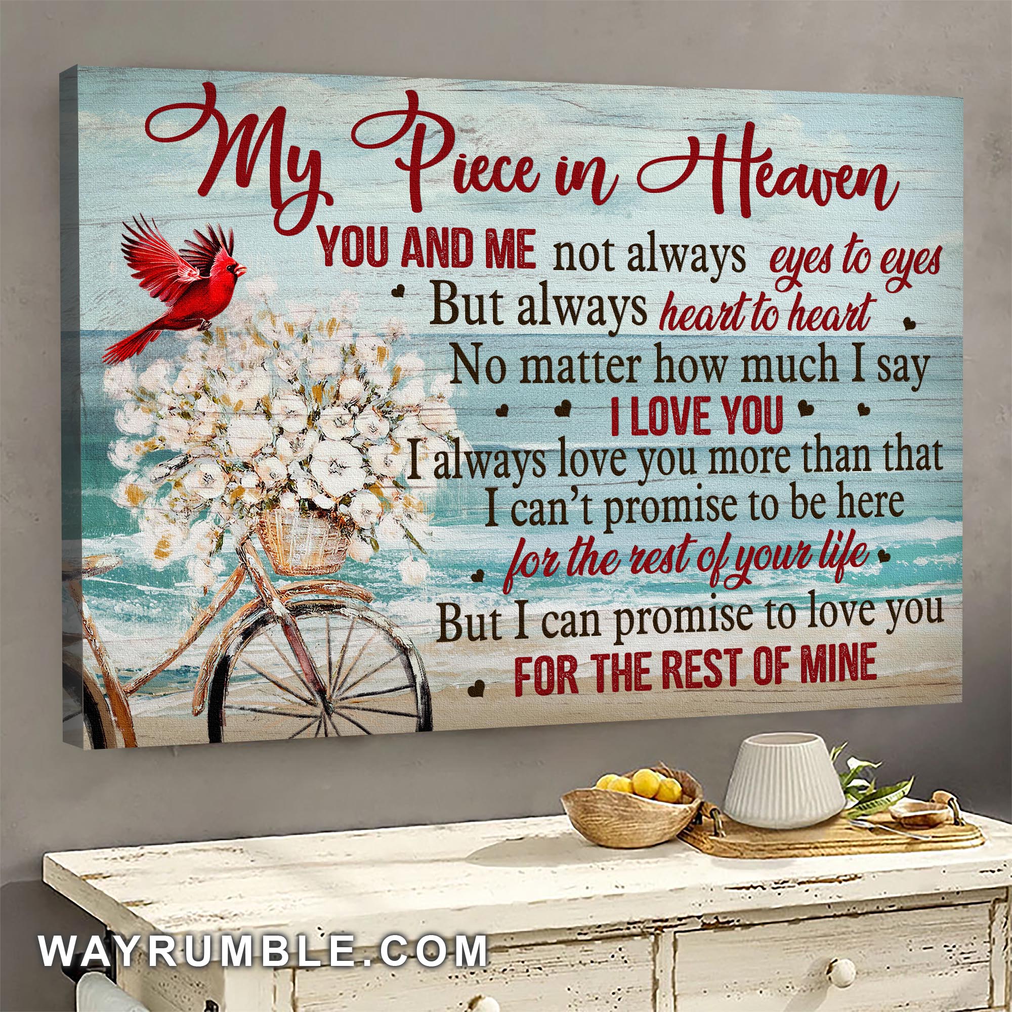 Cardinal, Flower Bicycle, On the beach, I promise to love you for the rest of my life - Heaven Landscape Canvas Prints, Wall Art