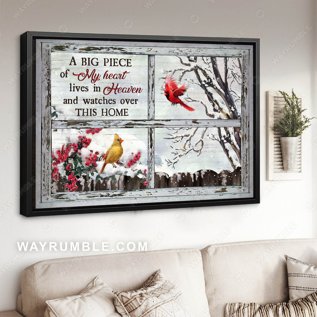 Winter garden, Cardinal couple, A big piece of my heart lives in heaven - Heaven Landscape Canvas Prints, Wall Art