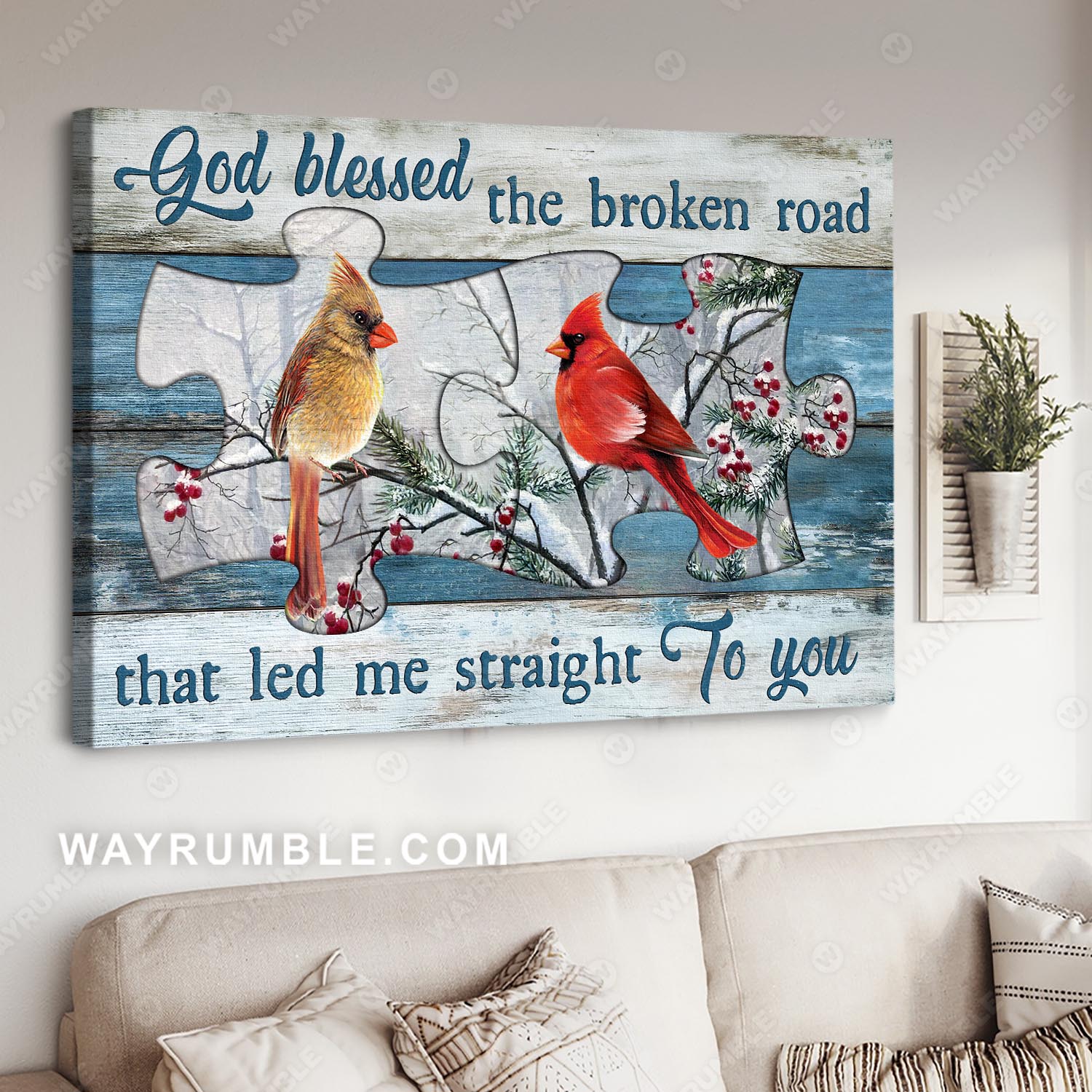 Cardinal painting, Cranberry tree, God blessed the broken road that led me to you - Heaven Landscape Canvas Prints, Wall Art