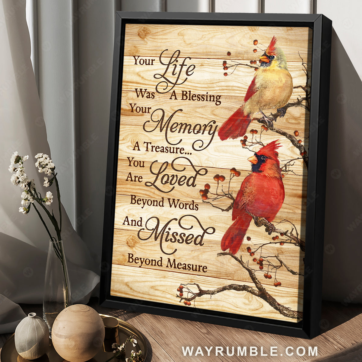 Cardinal painting, Cranberry tree, You are loved beyond words - Heaven Portrait Canvas Prints, Wall Art