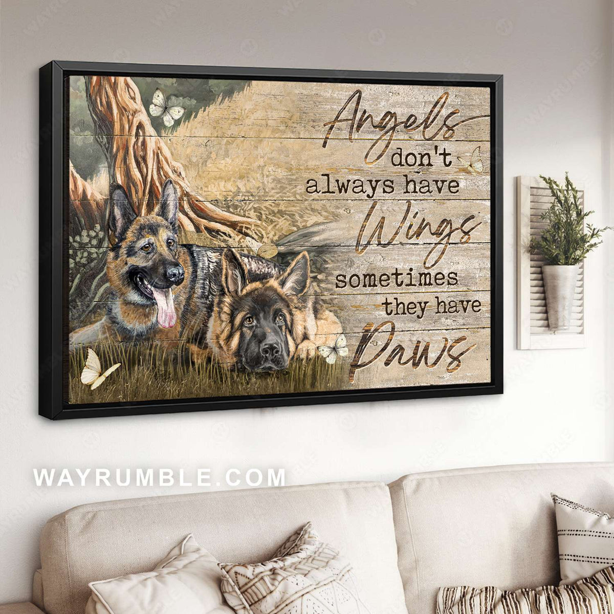 German shepherd, Under the tree, Grassland, Angels don&#39;t always have wings - Heaven Landscape Canvas Prints, Wall Art