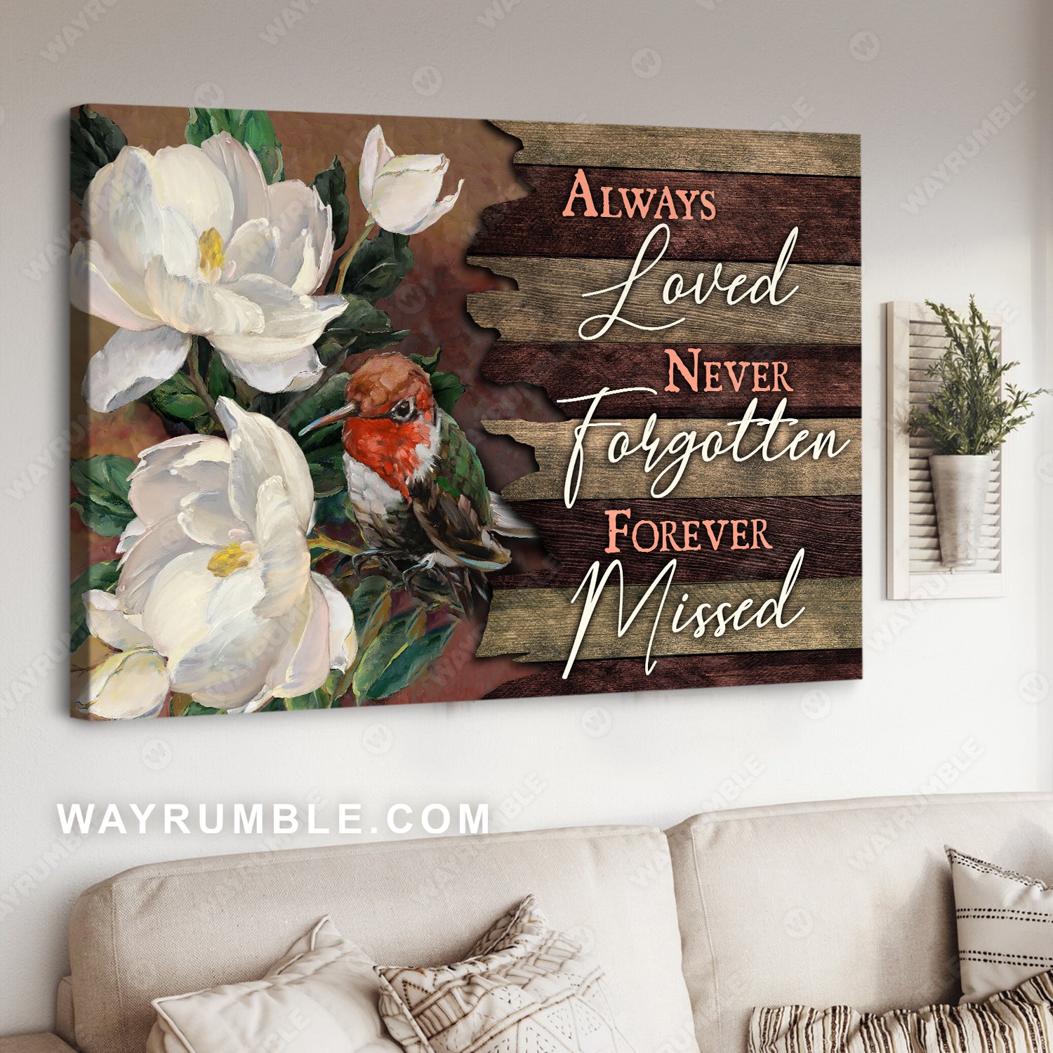 White flower, Hummingbird, Vintage picture, Always loved- Heaven Landscape Canvas Prints, Wall Art