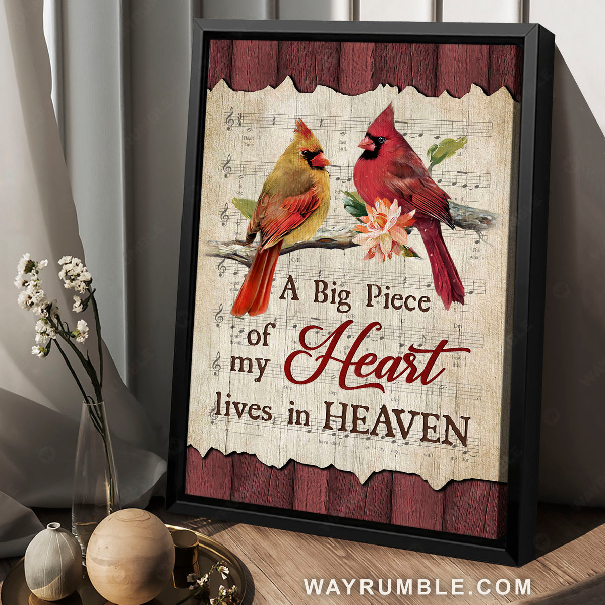 Bird couple, Male and female cardinals, A piece of my heart in heaven - Heaven Portrait Canvas Prints, Wall Art