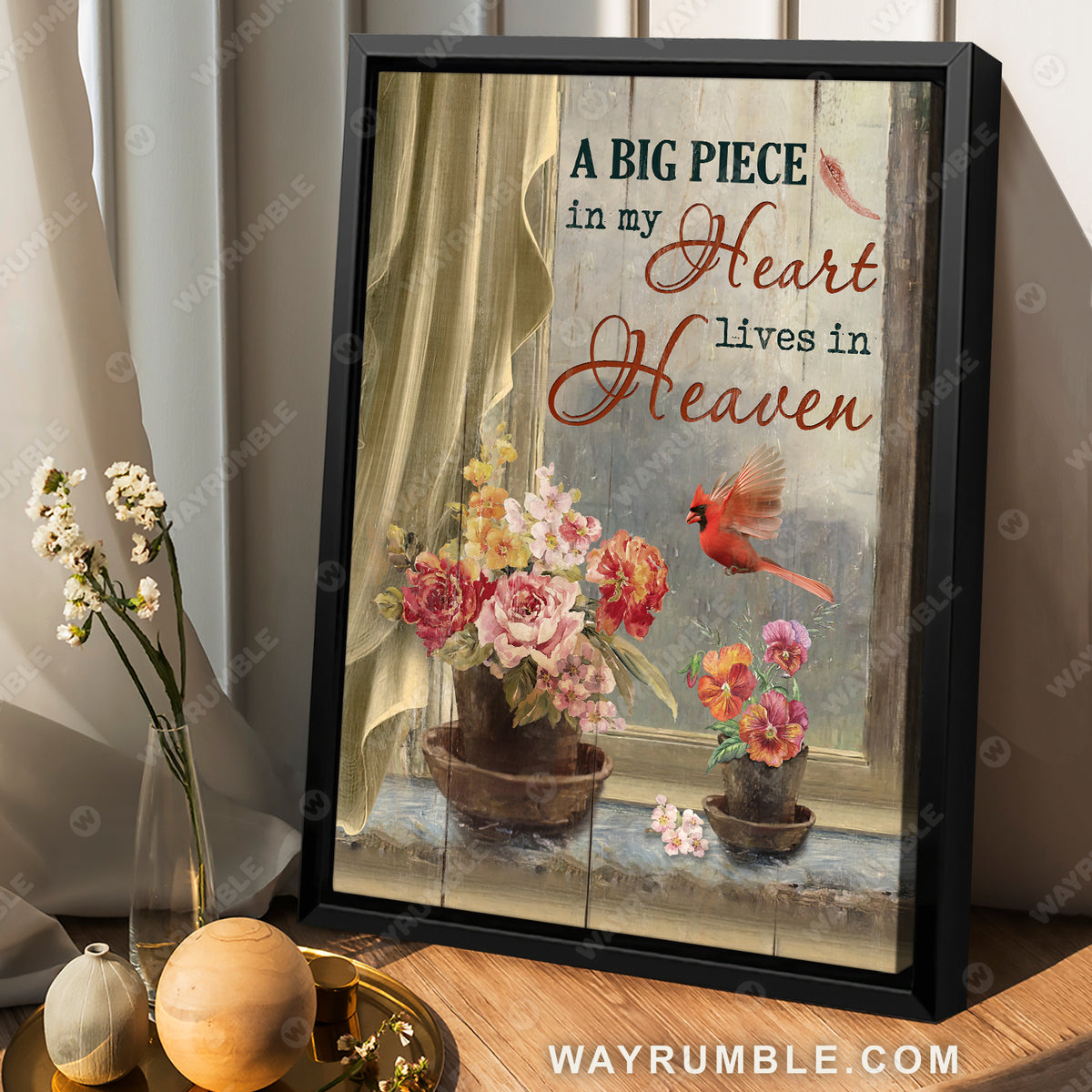 Flower Vase, Northern cardinal, A big piece in my heart - Heaven Portrait Canvas Prints, Wall Art