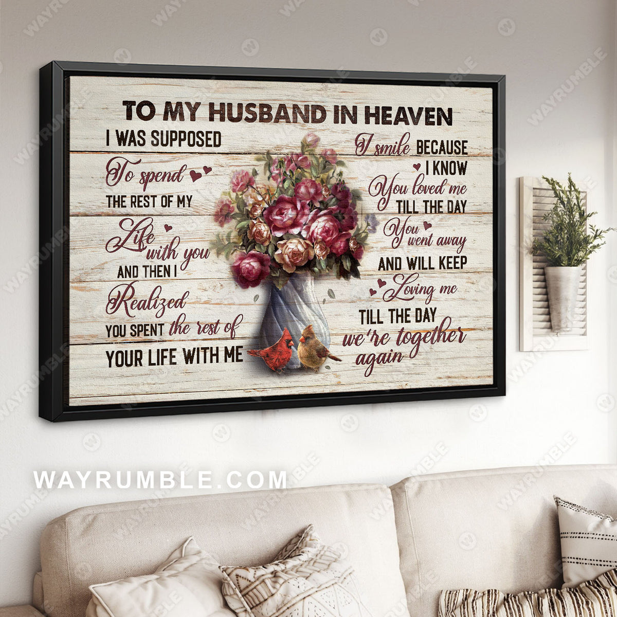 To my husband, Rose vase, Vintage painting, Still art, I smile because I know you loved me - Heaven Landscape Canvas Prints, Wall Art
