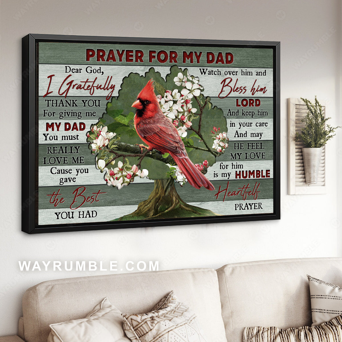 Red cardinal, Bleeding heart vine, Prayer for my Dad- Heaven Landscape Canvas Prints, Wall Art