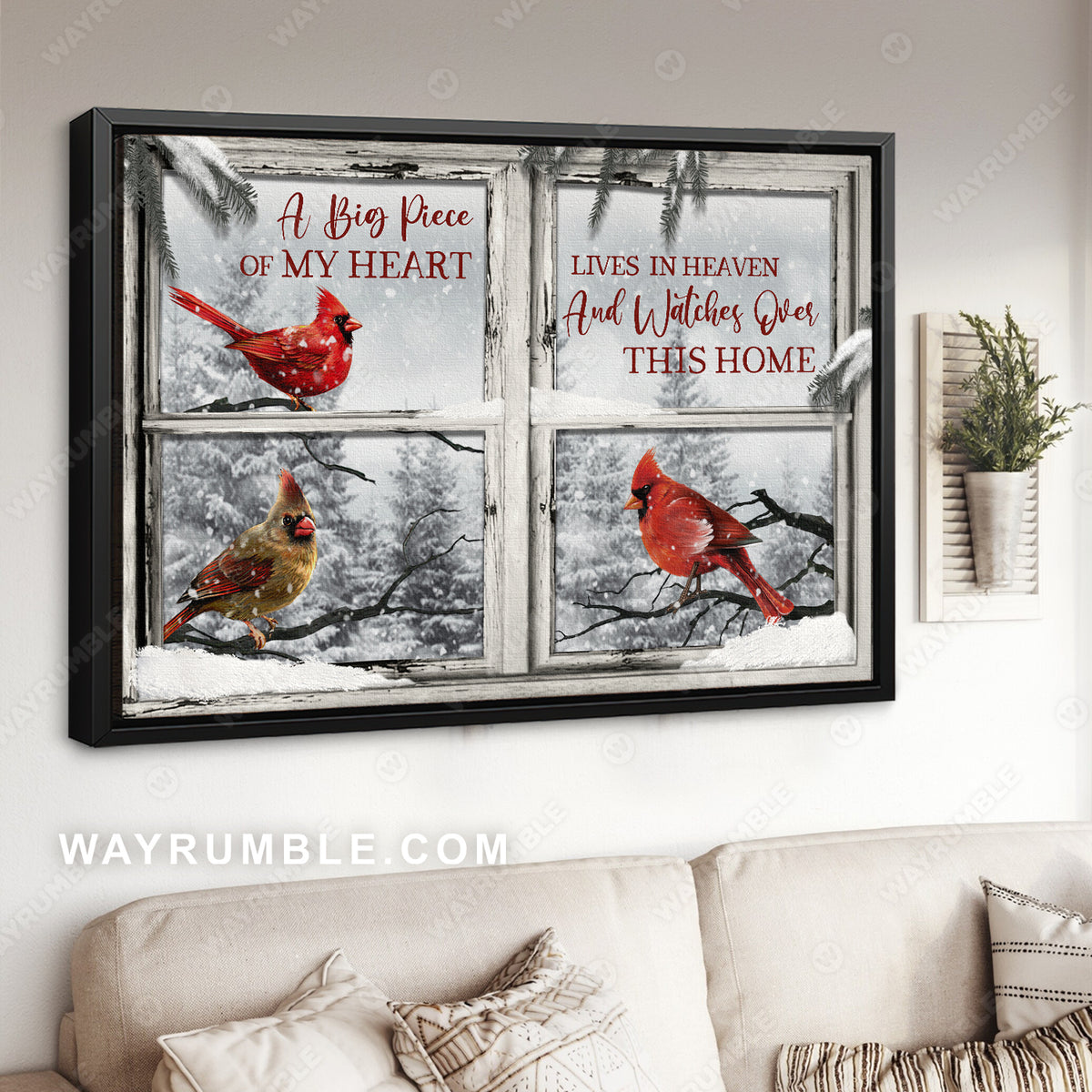 Cardinal painting, Winter forest, A big piece of my heart lives in heaven - Heaven Landscape Canvas Prints, Wall Art