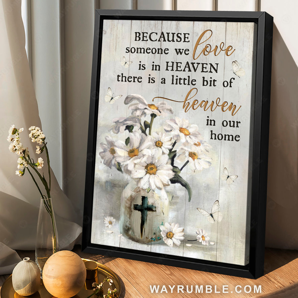 White daisy, Cross painting, Flying butterfly, Someone we love is in heaven - Heaven Portrait Canvas Prints, Wall Art