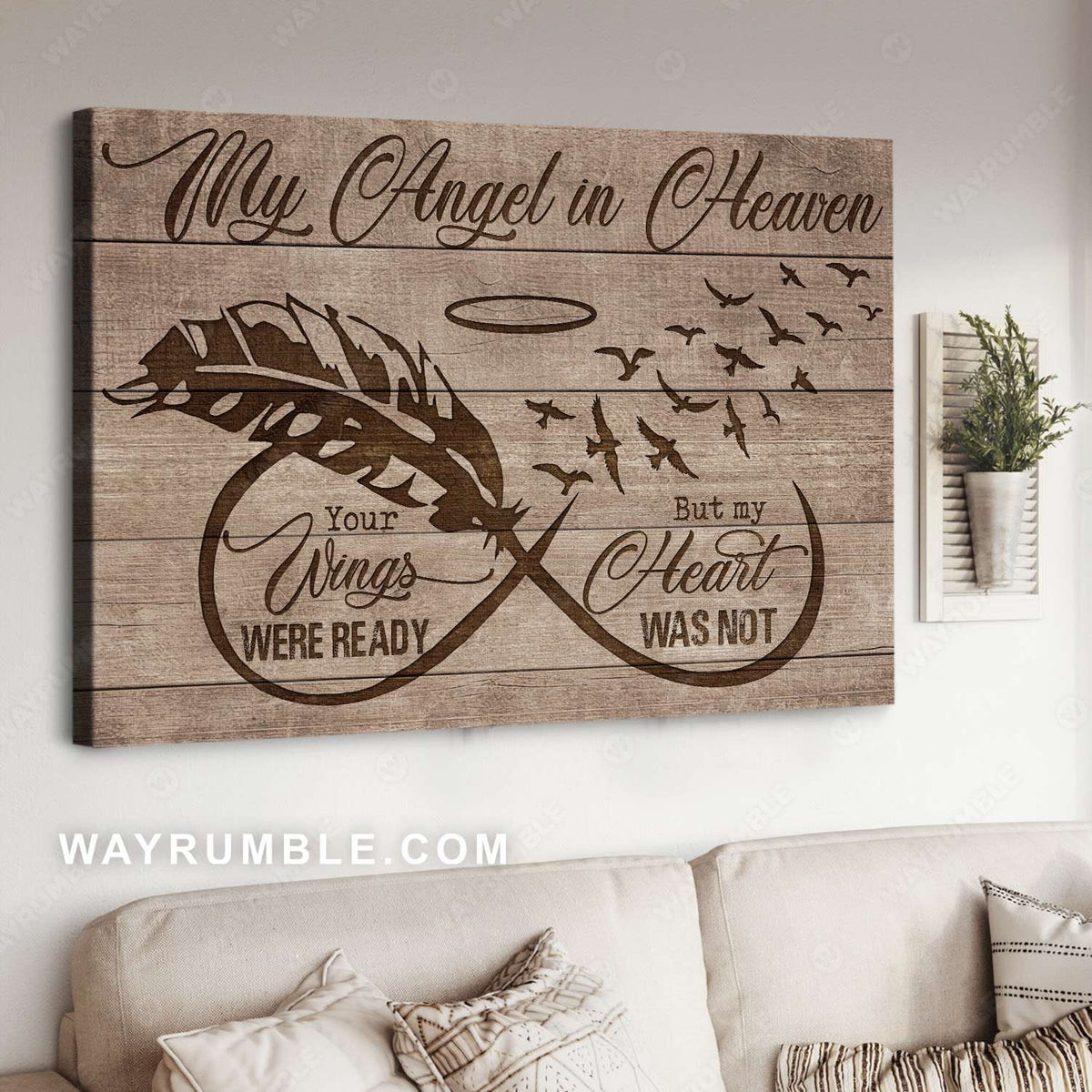 Feather wood carvings, Halo ring, Your wings were ready but my heart was not - Heaven Landscape Canvas Prints, Wall Art