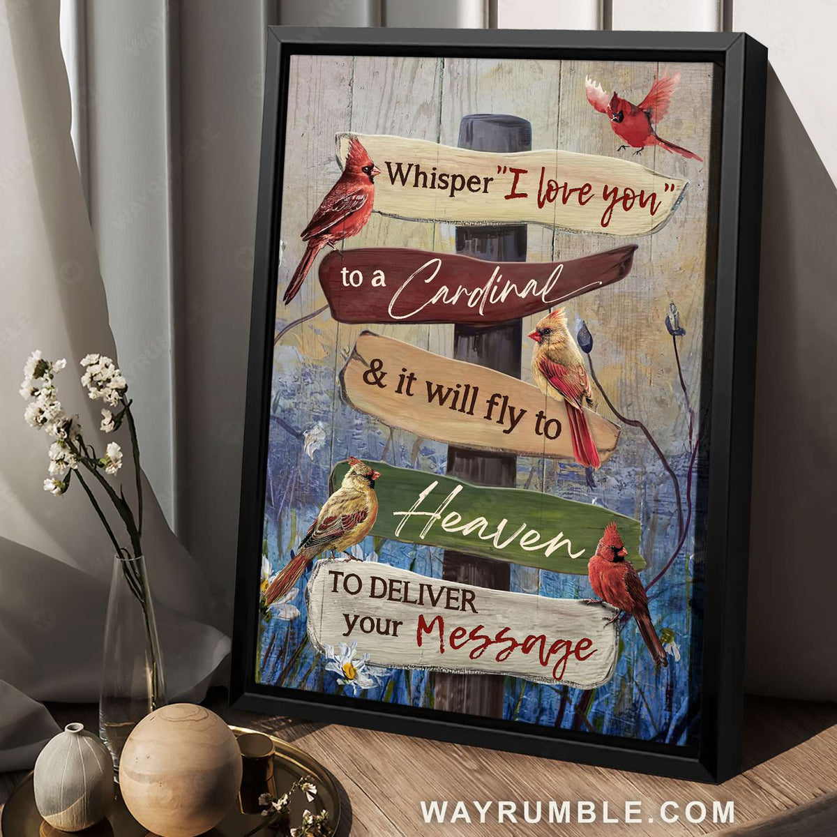 Cardinal drawing, Wooden signs, Whisper I love you - Heaven Portrait Canvas Prints, Wall Art