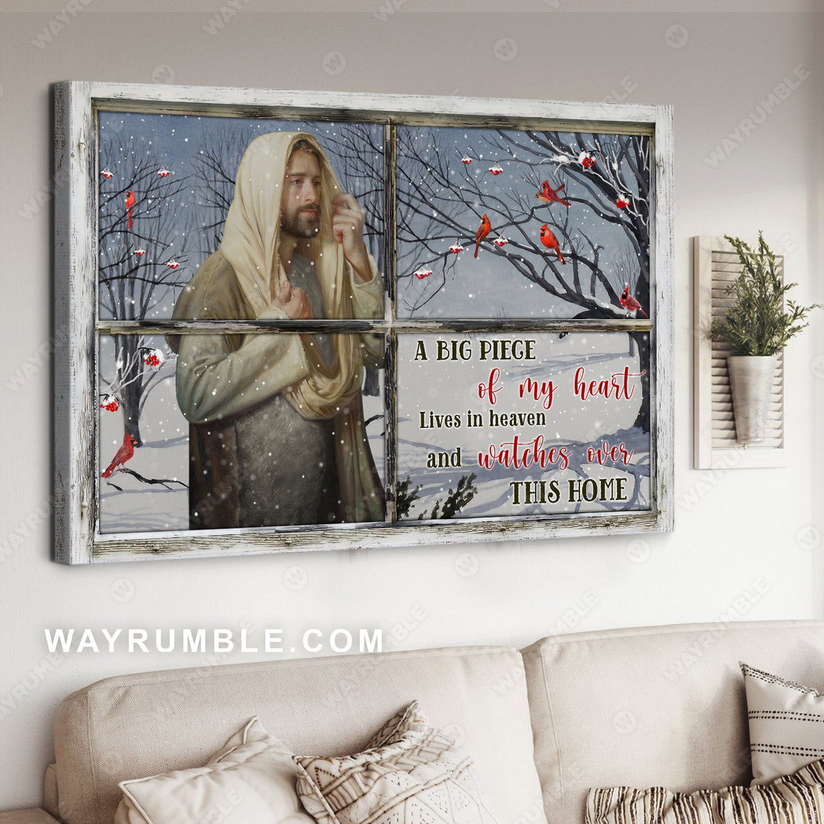 Jesus painting, Winter forest, Through the window, A big piece of my heart lives in heaven - Heaven Landscape Canvas Prints, Wall Art