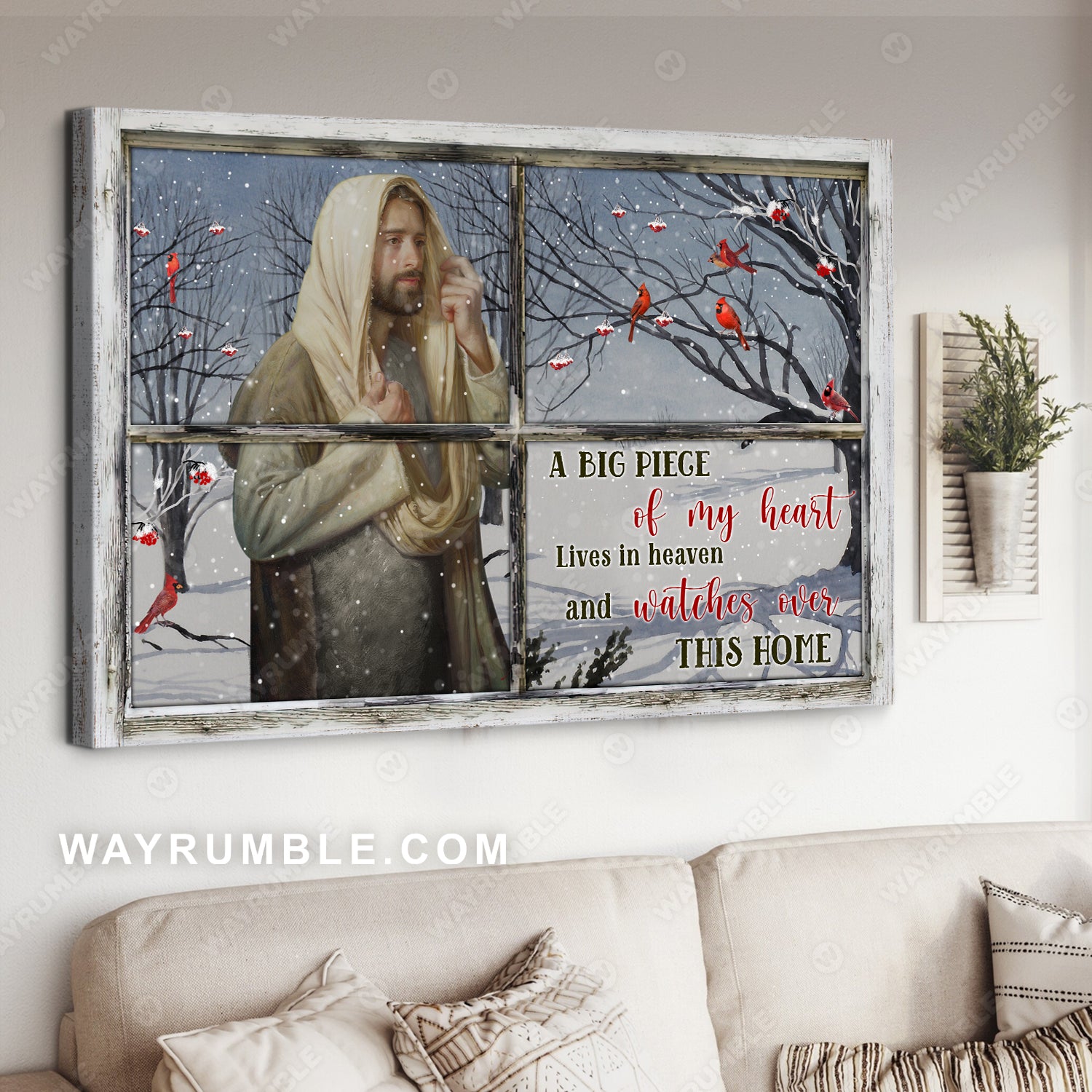 Jesus painting, Winter forest, Through the window, A big piece of my heart lives in heaven - Heaven Landscape Canvas Prints, Wall Art