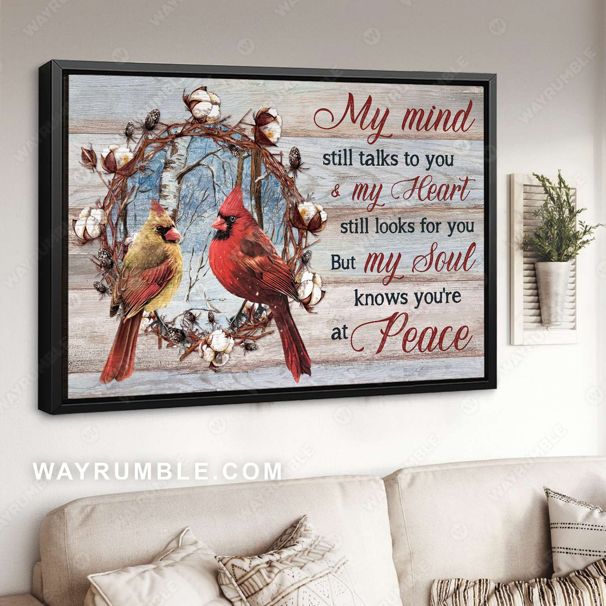 Northern cardinal, Flower crown, Winter forest, You are at peace - Heaven Landscape Canvas Prints, Wall Art