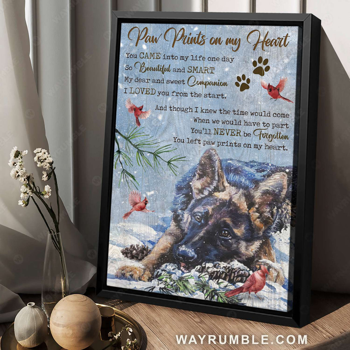 Cute Hummingbird, Dog drawing, Snow painting, Paw prints on my heart - Heaven Landscape Canvas Prints, Wall Art 