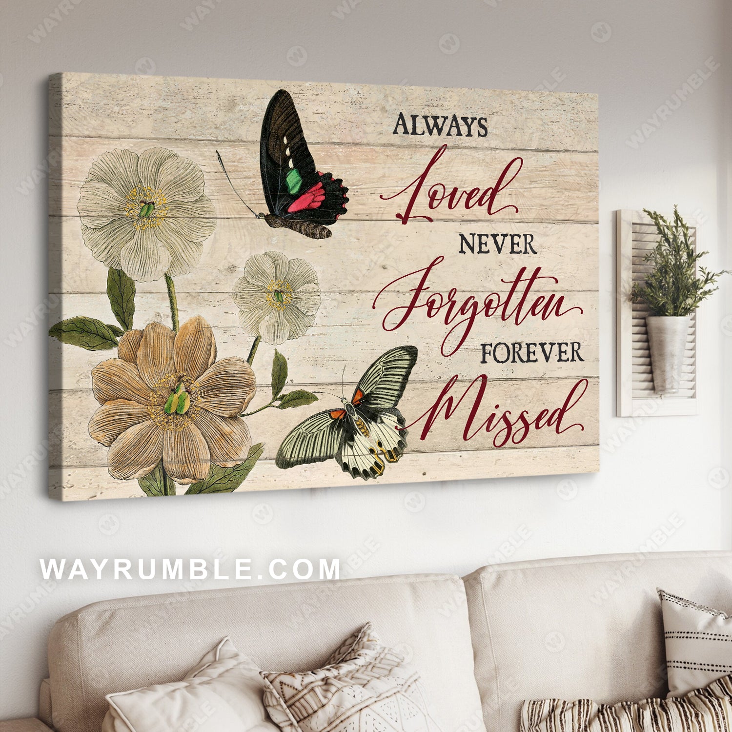 Flower painting, Beautiful butterfly, Always loved, Never forgotten, Forever missed - Heaven Landscape Canvas Prints, Wall Art