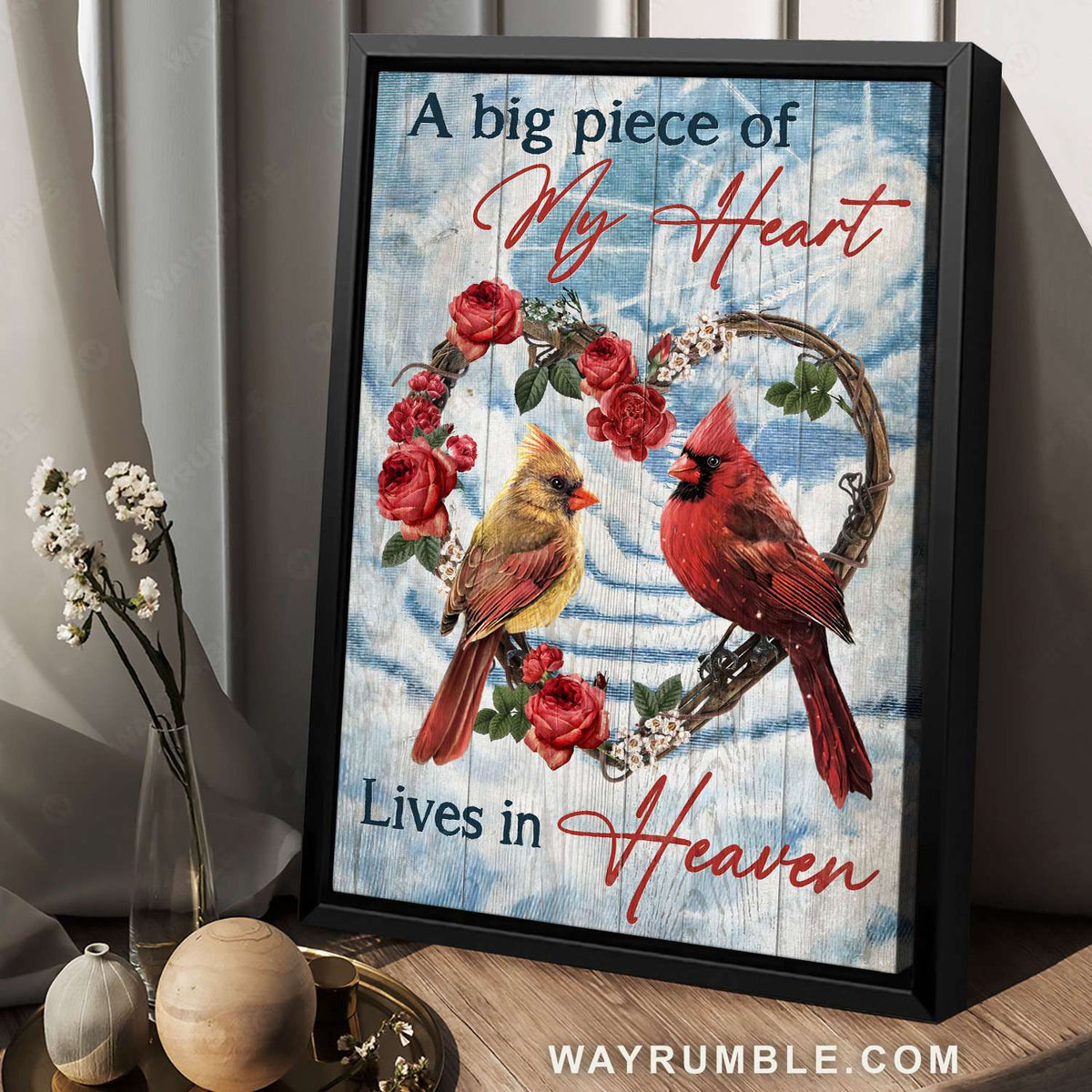 Red cardinal, Yellow cardinal, Heaven sky, A big piece of my heart - Heaven Portrait Canvas Prints, Wall Art
