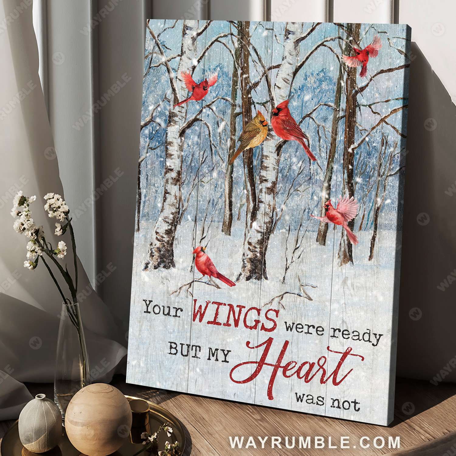 Cardinal painting, Winter forest, Your wings were ready but my heart was not - Heaven Portrait Canvas Prints, Wall Art