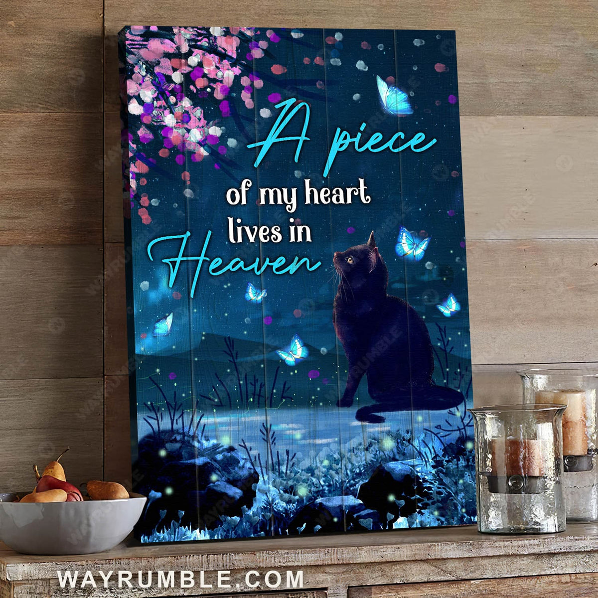 Black Cat, Under the night sky, A piece of my heart lives in heaven - Heaven Portrait Canvas Prints, Wall Art