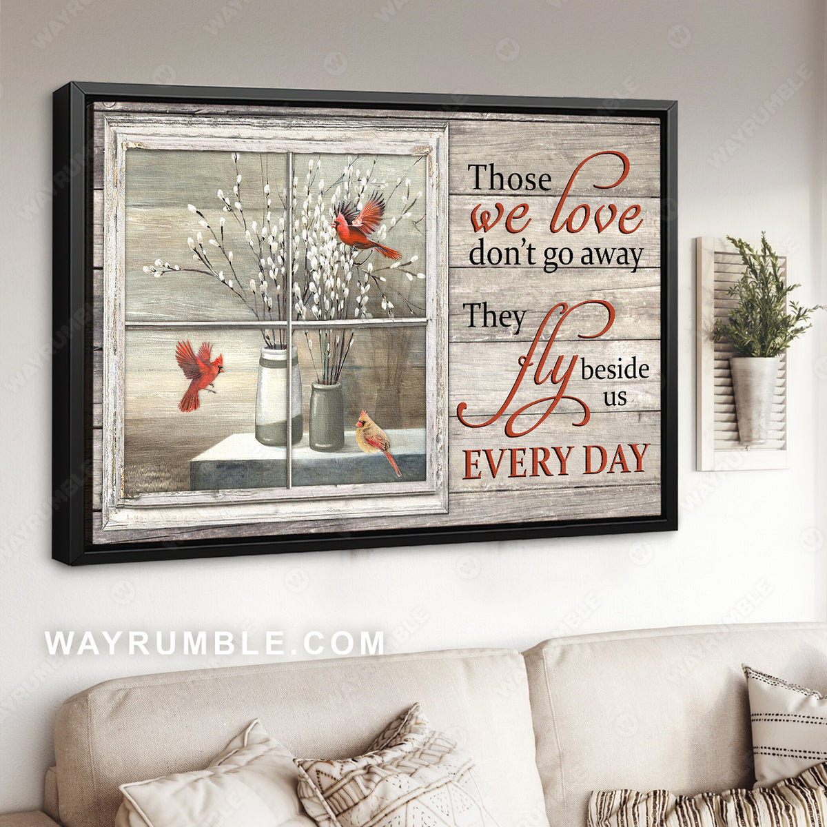 Baby white flower, Red cardinal, Vintage window, Those we love don&#39;t go away - Heaven Landscape Canvas Prints, Wall Art