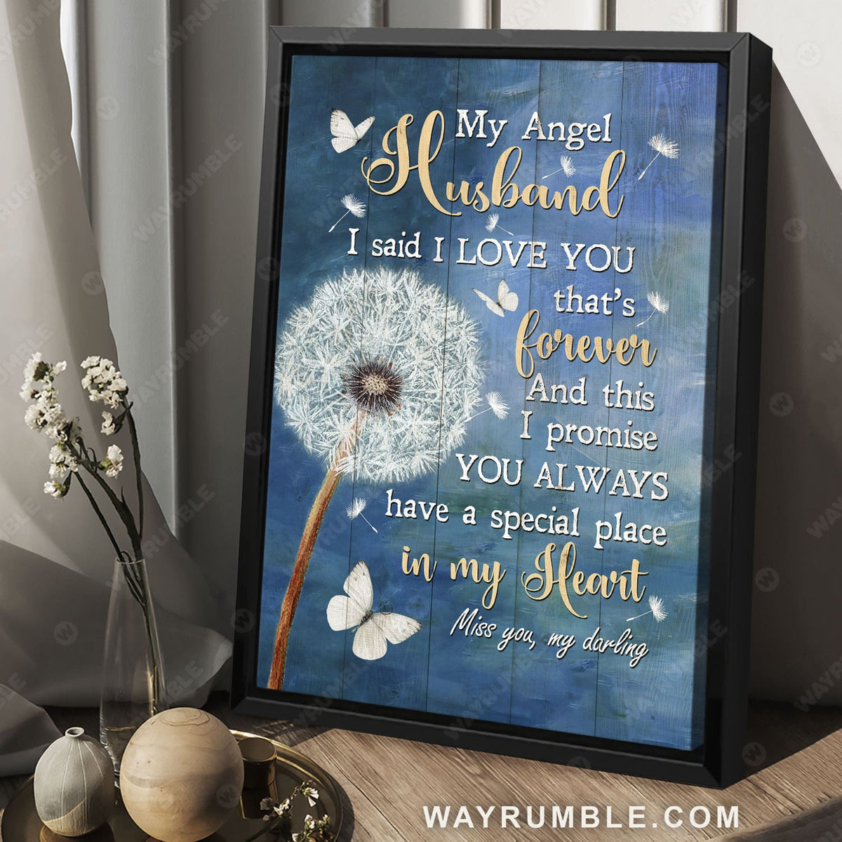 Dandelion drawing, White butterfly, Blue night, My angel husband - Heaven Portrait Canvas Prints, Wall Art
