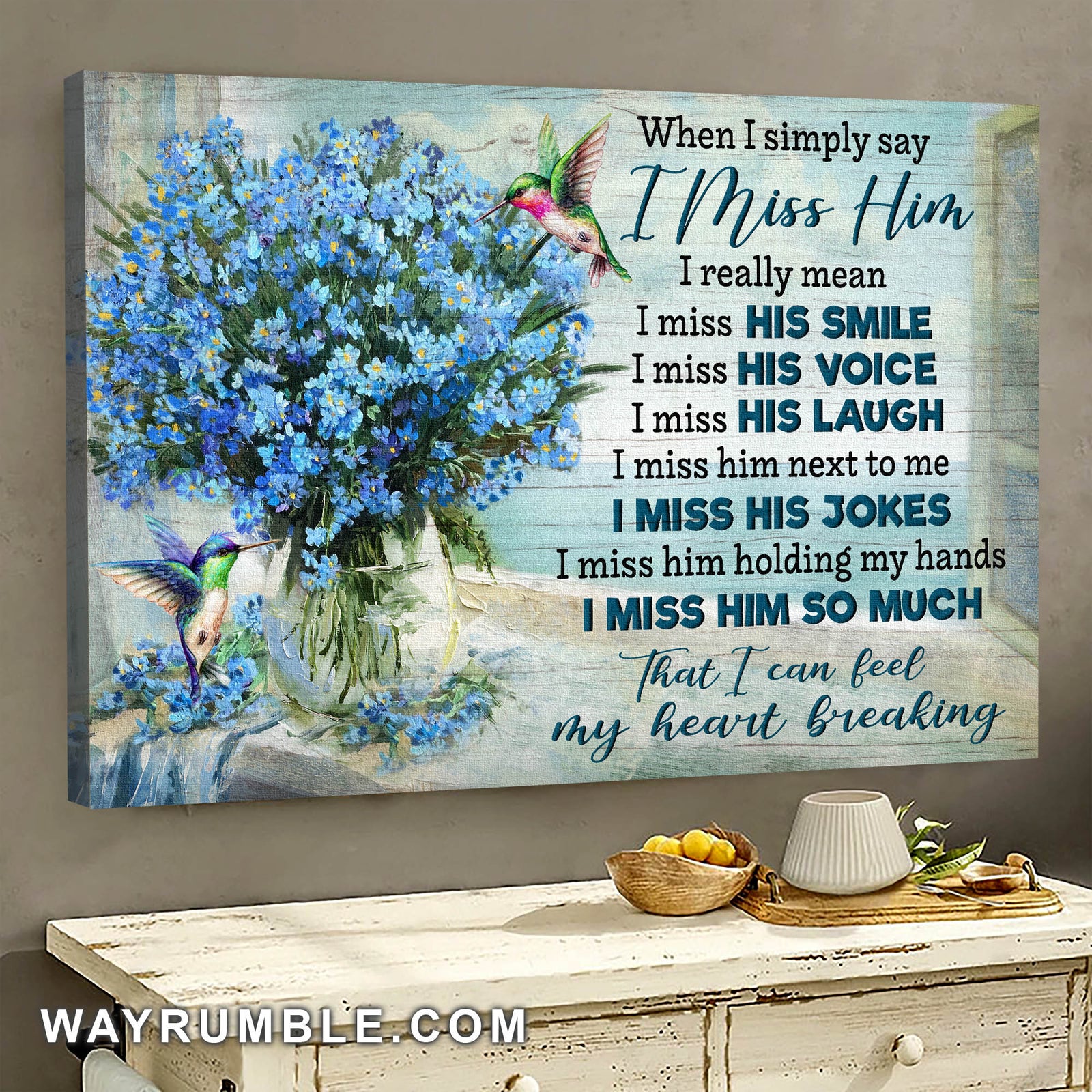 Hummingbird, baby Blue Eye, I miss him - Heaven Landscape Canvas Prints, Wall Art
