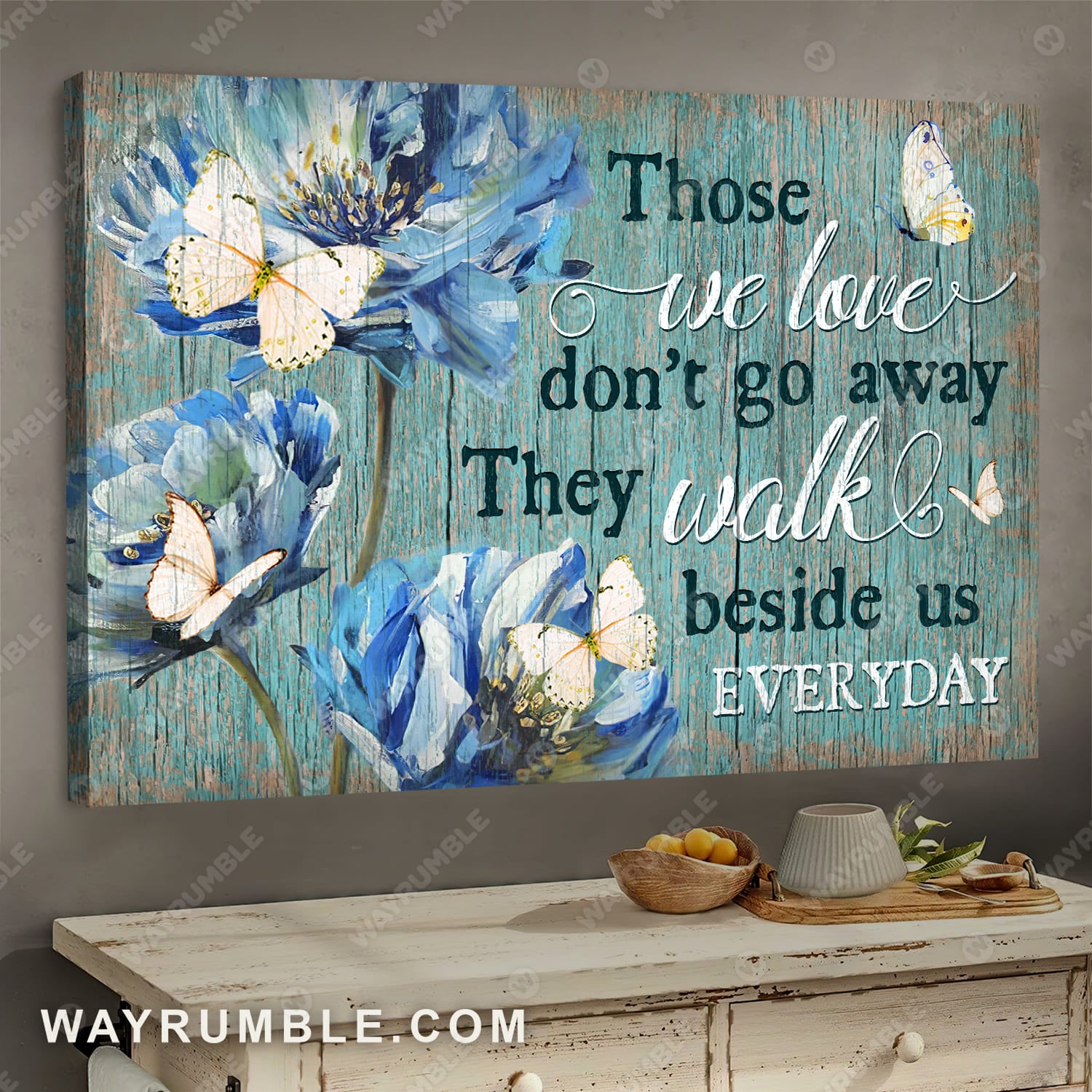 Colorful butterfly, Blue flower, Pastel background, They walk beside us everyday - Heaven Landscape Canvas Prints, Wall Art