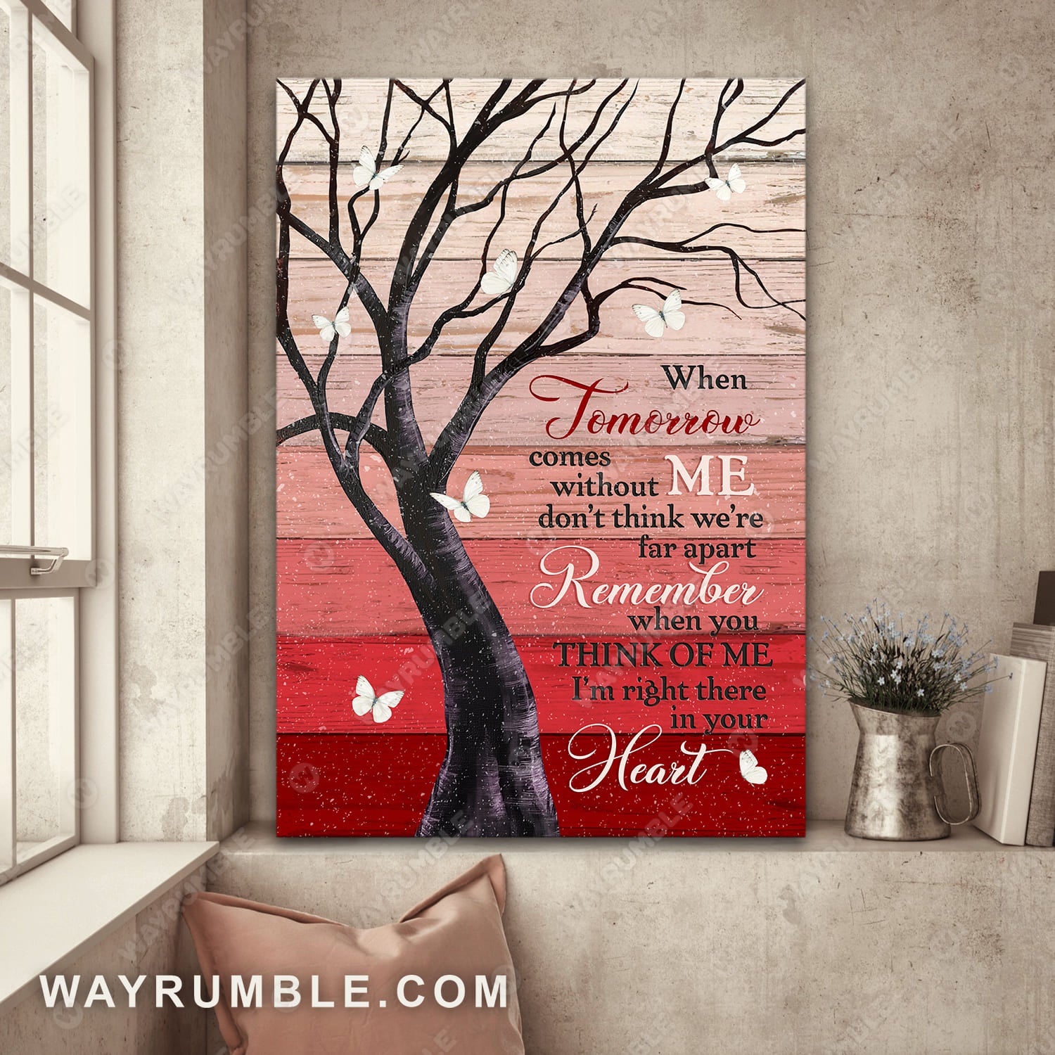 Black tree drawing, White butterfly, I'm right there in your heart - Heaven Portrait Canvas Prints, Wall Art
