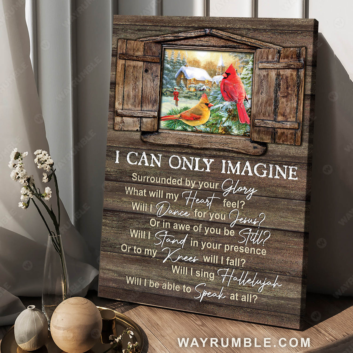 Cardinal painting, Winter village, A peaceful morning, I can only imagine - Heaven Portrait Canvas Prints, Wall Art