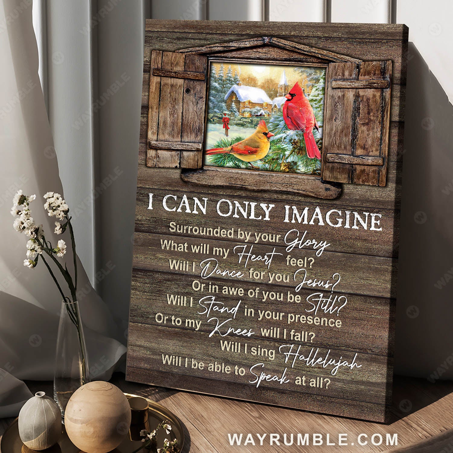 Cardinal painting, Winter village, A peaceful morning, I can only imagine - Heaven Portrait Canvas Prints, Wall Art