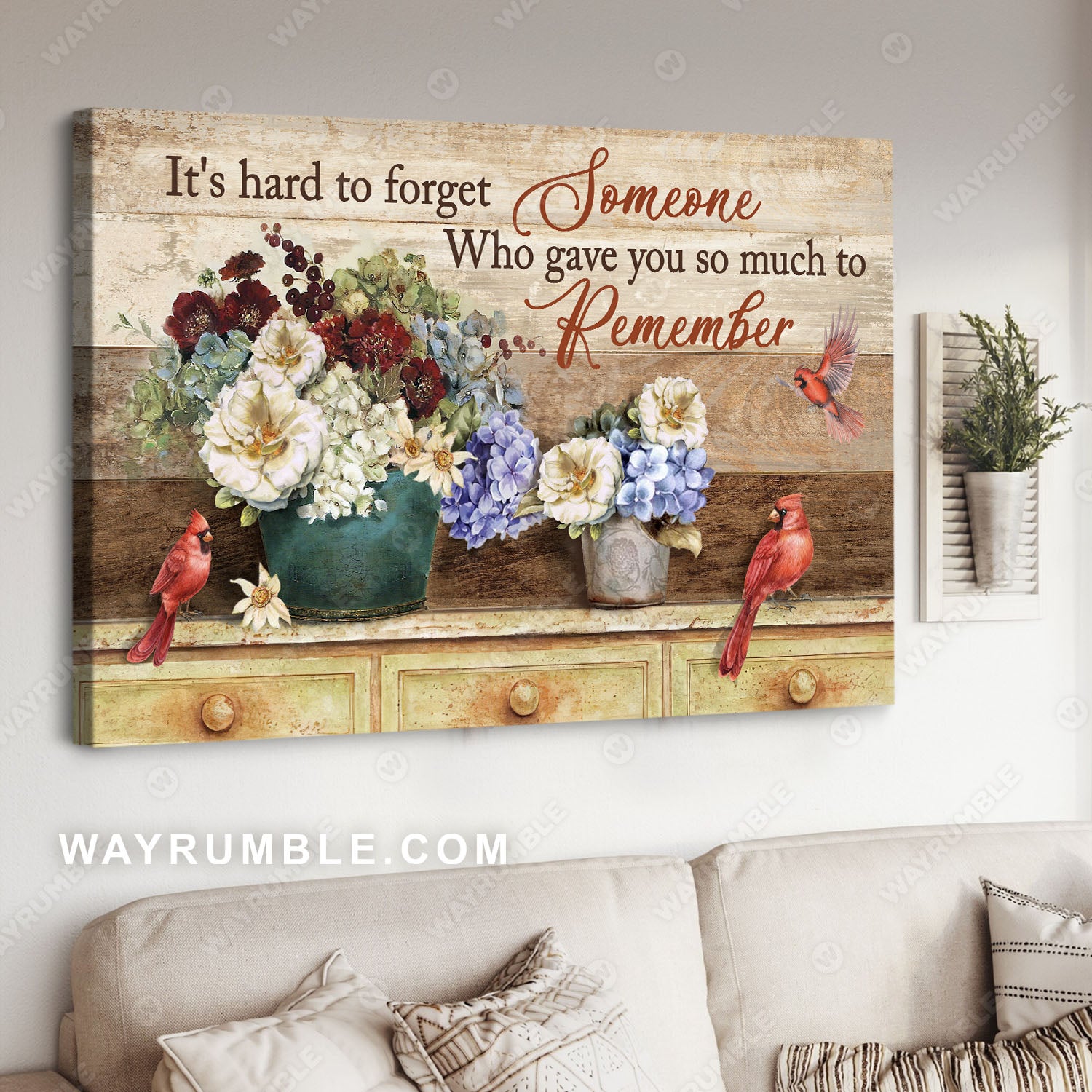Cardinal painting, Vintage flower, It's hard to forget someone - Heaven Landscape Canvas Prints, Wall Art